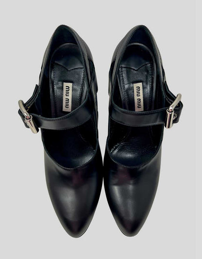 MIU MIU black leather lug sole pumps with platform - 11 US| 41 IT