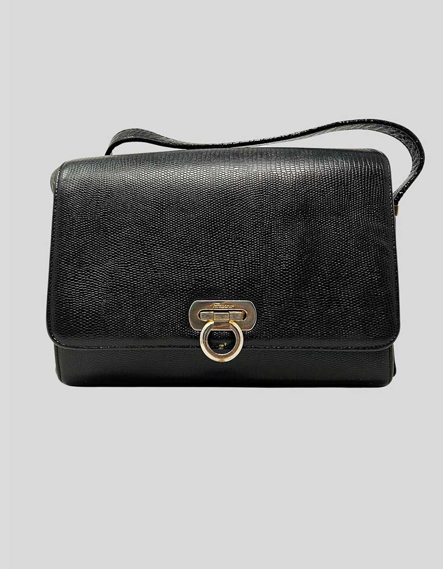 Salvatore Ferragamo Handbag 212181 Gancini 2WAY leather Black