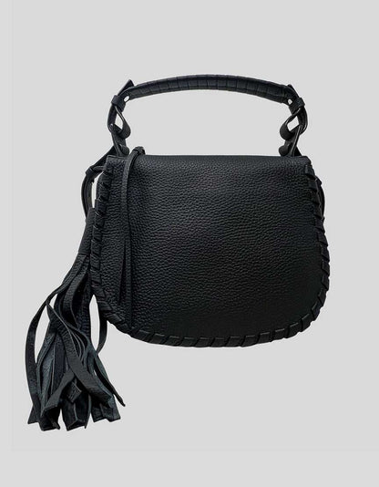 All Saints Crossbody Saddle Bag in black leather