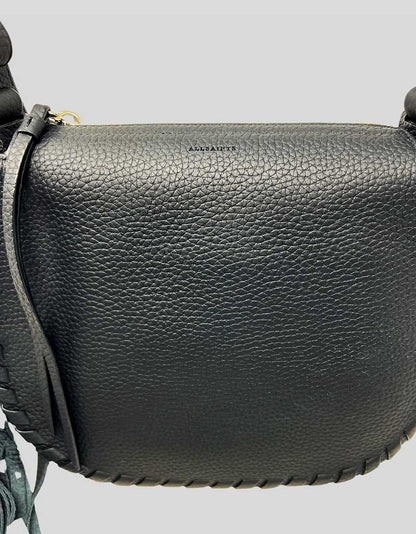 All Saints Crossbody Saddle Bag in black leather