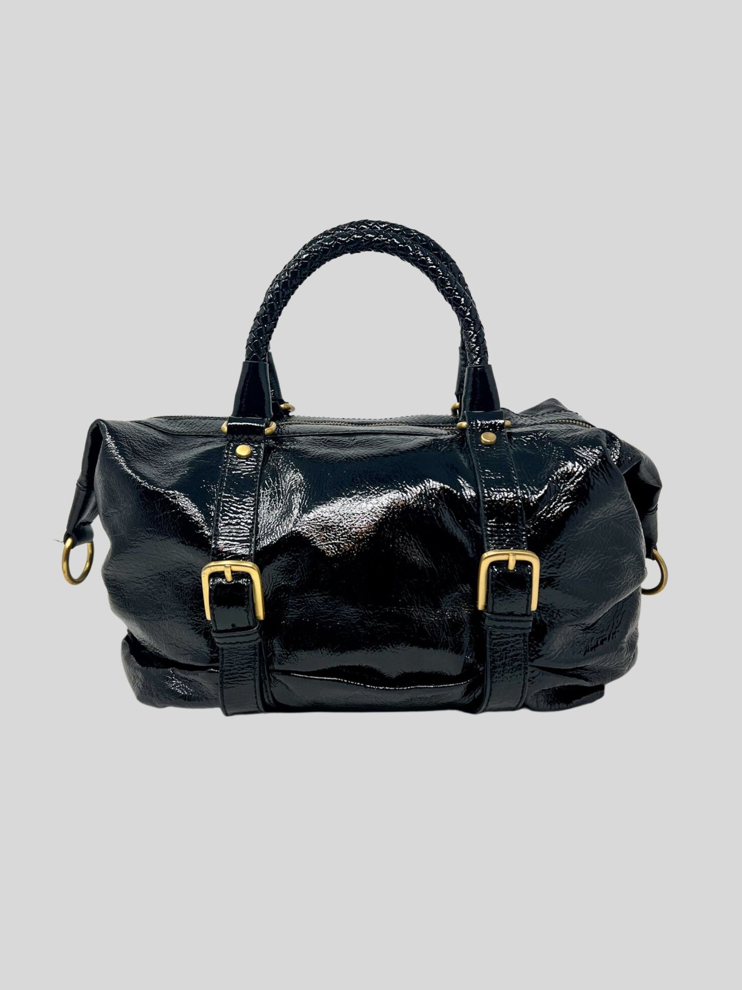 The SAK Convertible Satchel in black patent leather