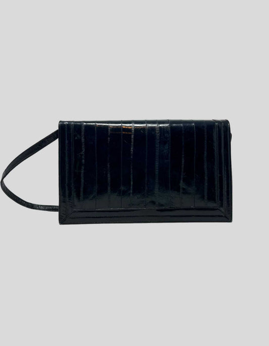 Vintage black genuine eel skin leather shoulder bag and clutch