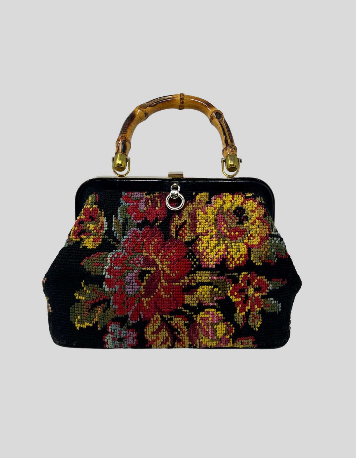 Vintage Carpet Bag with Bamboo Top Handle