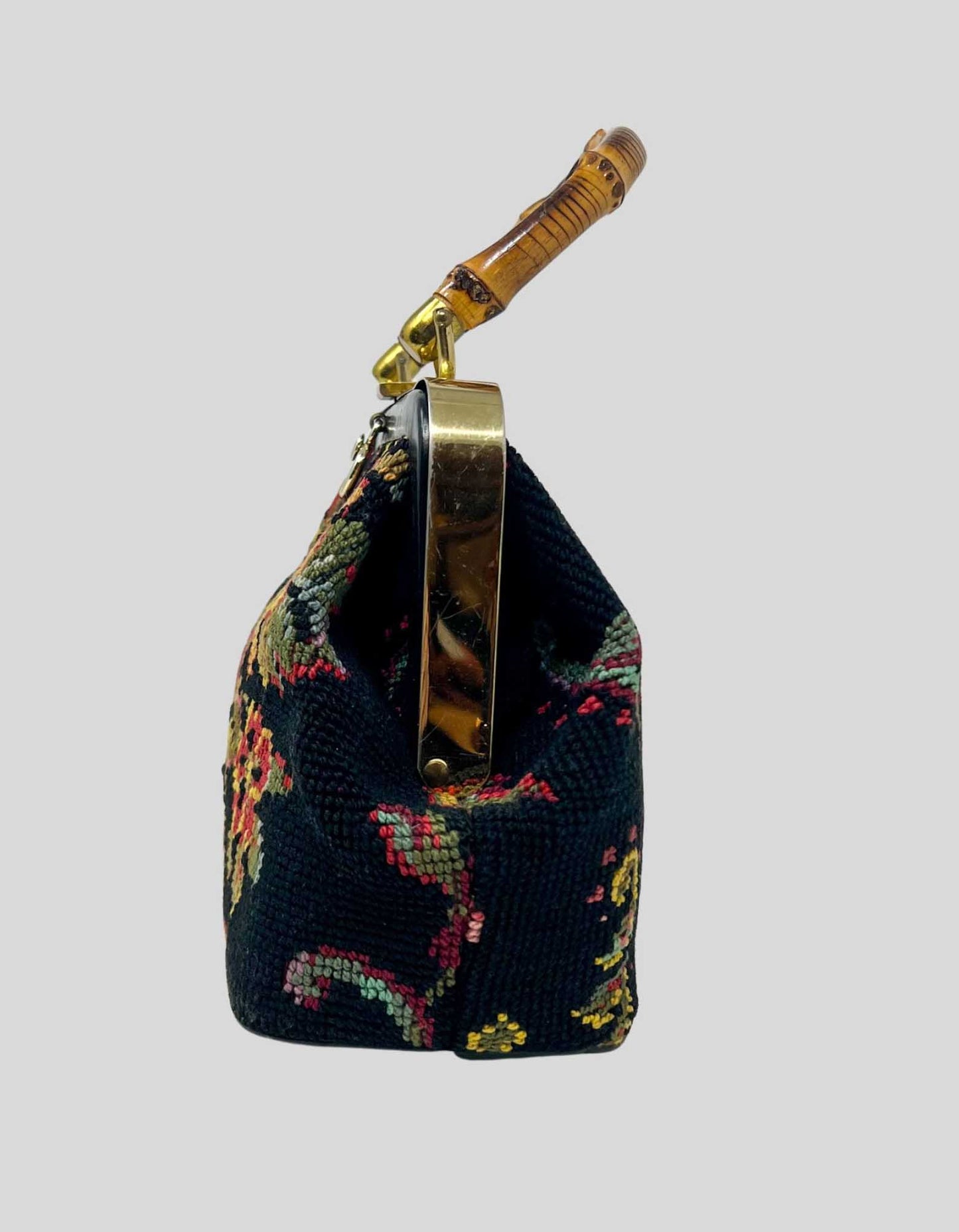 Vintage Carpet Bag with Bamboo Top Handle