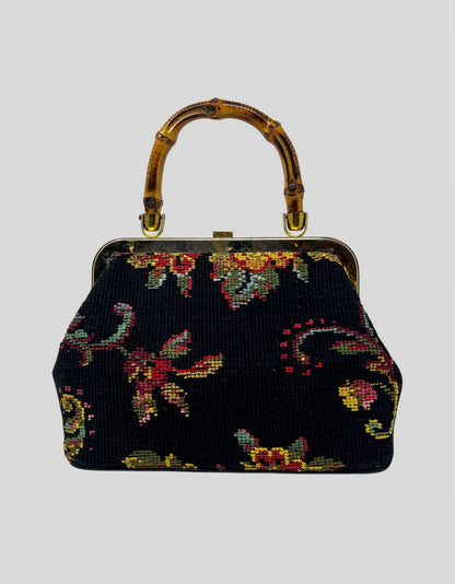 Vintage Carpet Bag with Bamboo Top Handle