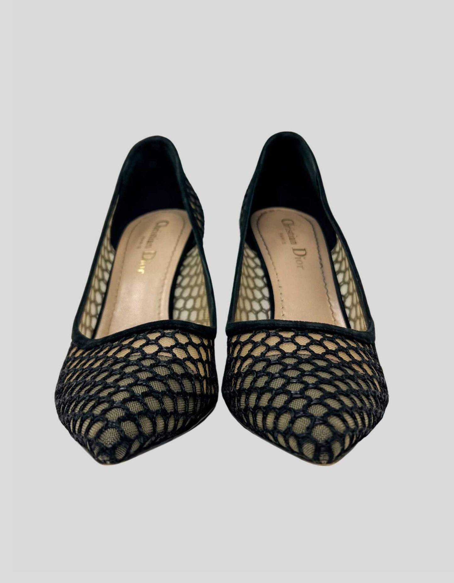 CHRISTIAN DIOR Black Suede and Mesh Pointed Toe Pumps - 9 US | 39 IT