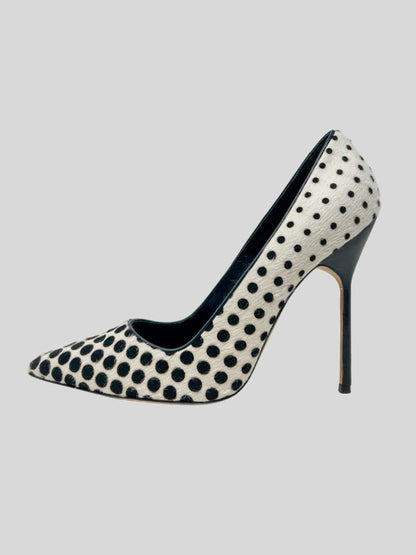 MANOLO BLAHNIK Pony Hair Polka Dot Stiletto Heels - 9 US | 39 IT