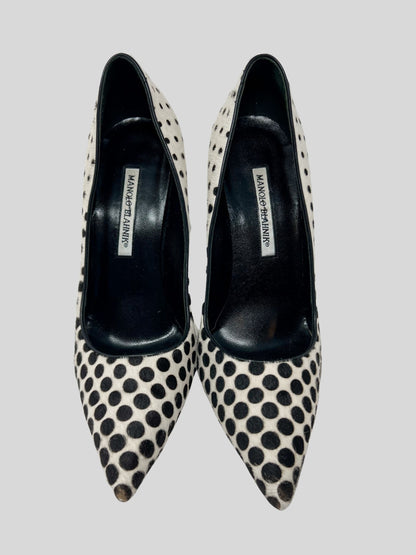 MANOLO BLAHNIK Pony Hair Polka Dot Stiletto Heels - 9 US | 39 IT