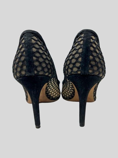 CHRISTIAN DIOR Black Suede and Mesh Pointed Toe Pumps - 9 US | 39 IT