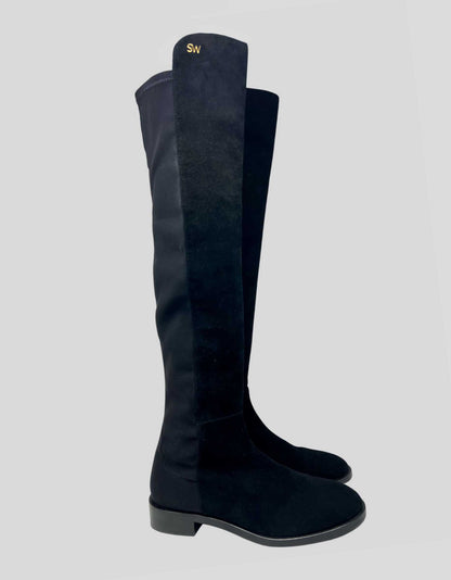 STUART WEITZMAN Keelan City Suede And Neoprene Knee Boots - 11 US