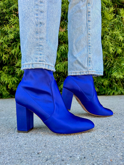 AQUAZZURA So Me Bootie in Indigo Stretch Satin - 39 IT | 9 US