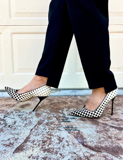 MANOLO BLAHNIK Pony Hair Polka Dot Stiletto Heels - 9 US | 39 IT