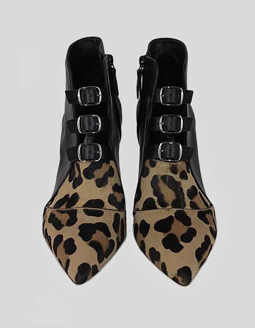 Casadei Black Leather And Leopard Print Bootie - 7 US