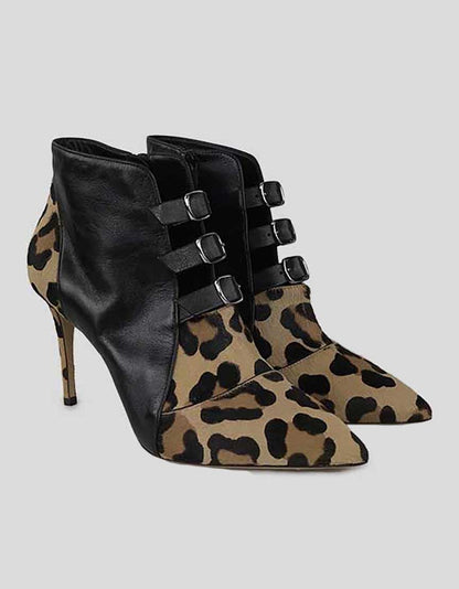 Casadei Black Leather And Leopard Print Bootie - 7 US