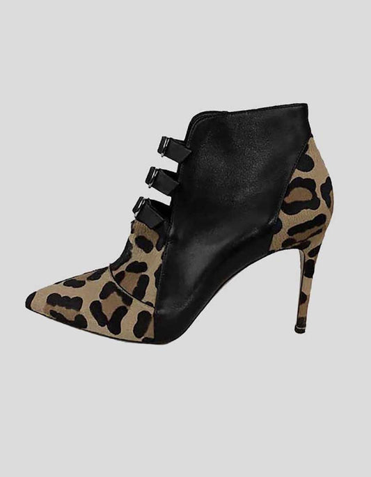 Casadei Black Leather And Leopard Print Bootie - 7 US