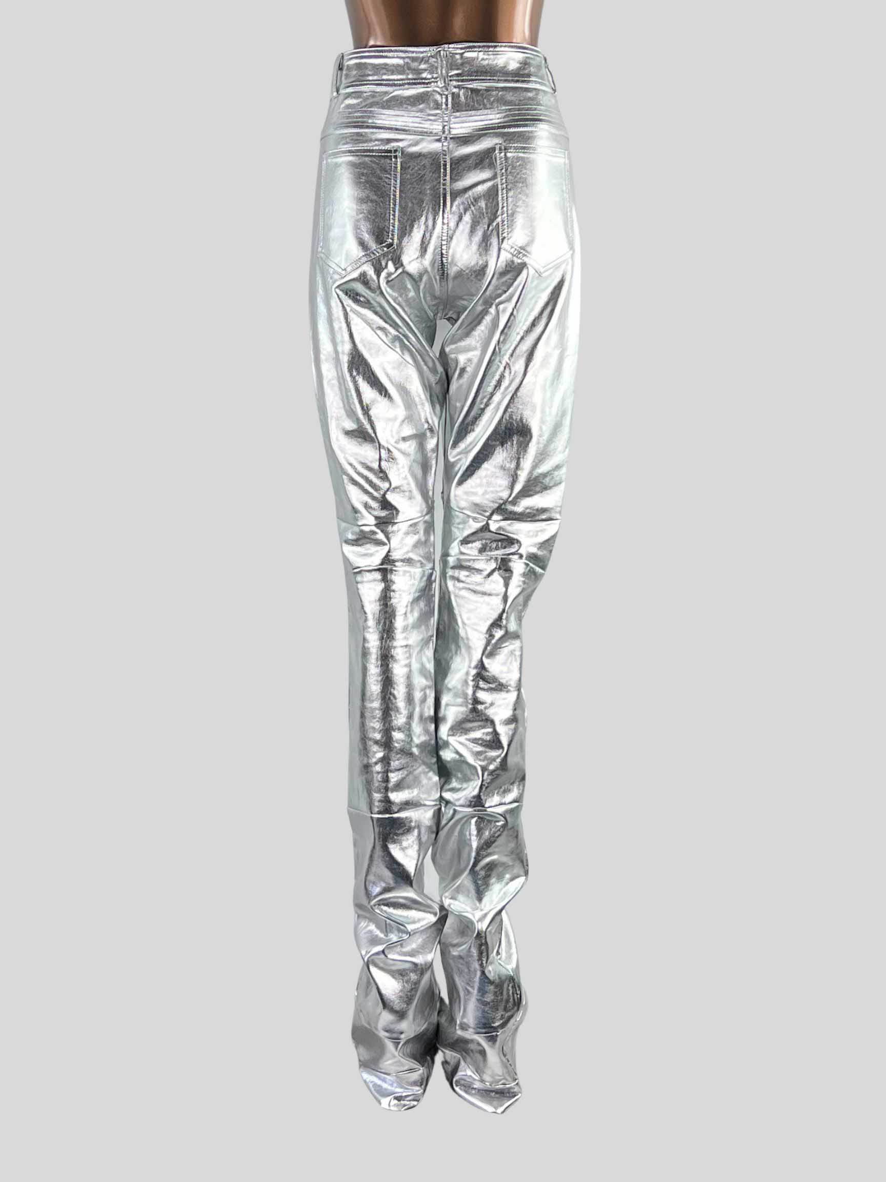 Silver Jacquard Chino Pants Men - Metallic Patterned Pants