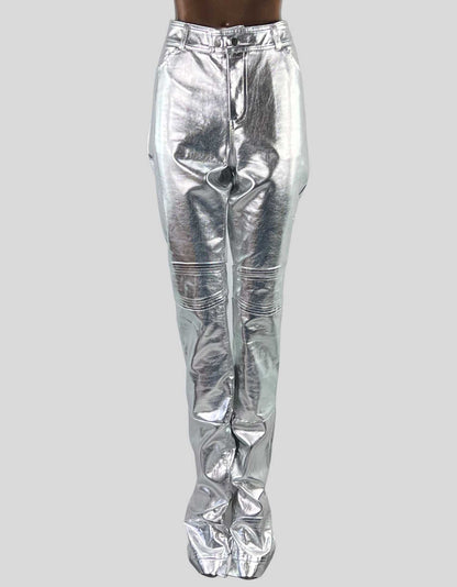 NYRVA Unisex Stacked Silver Surfer Metallic Leather Pants