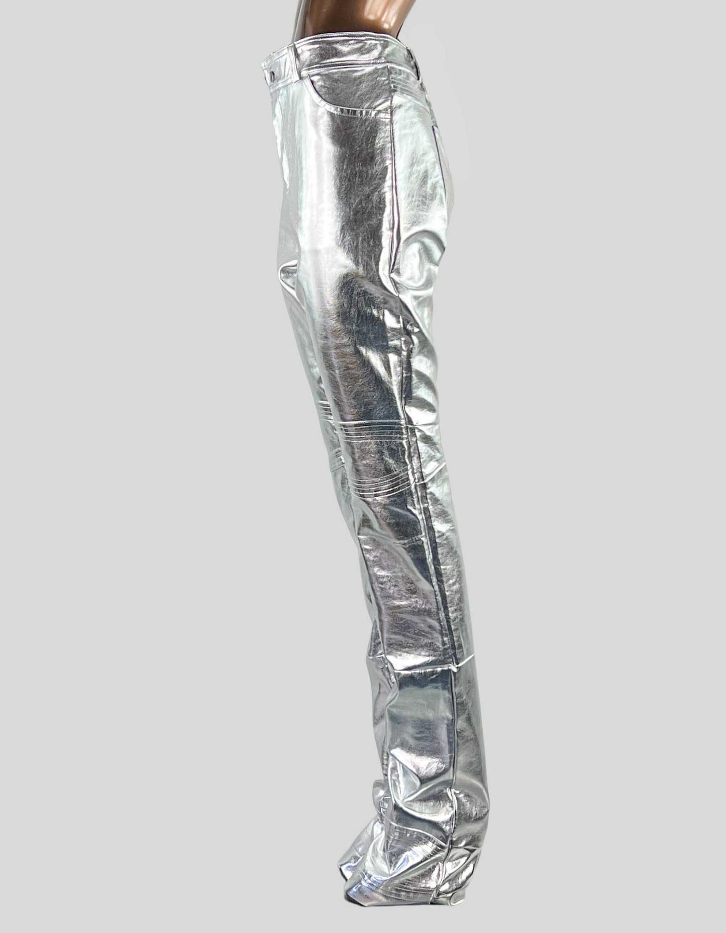 NYRVA Unisex Stacked Silver Surfer Metallic Leather Pants