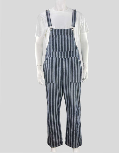 OVER KLESHAS Blue & Grey Striped Overall Bib - Medium