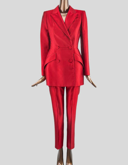 Alexander McQueen double-breasted silk blazer in Carnelian Red - 42 IT | 6 US
