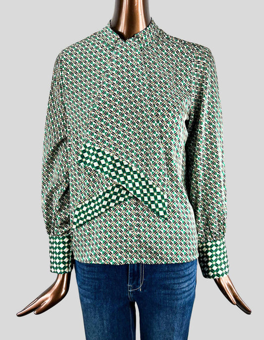Zara Green Patterned Blouse with Tie - Medium