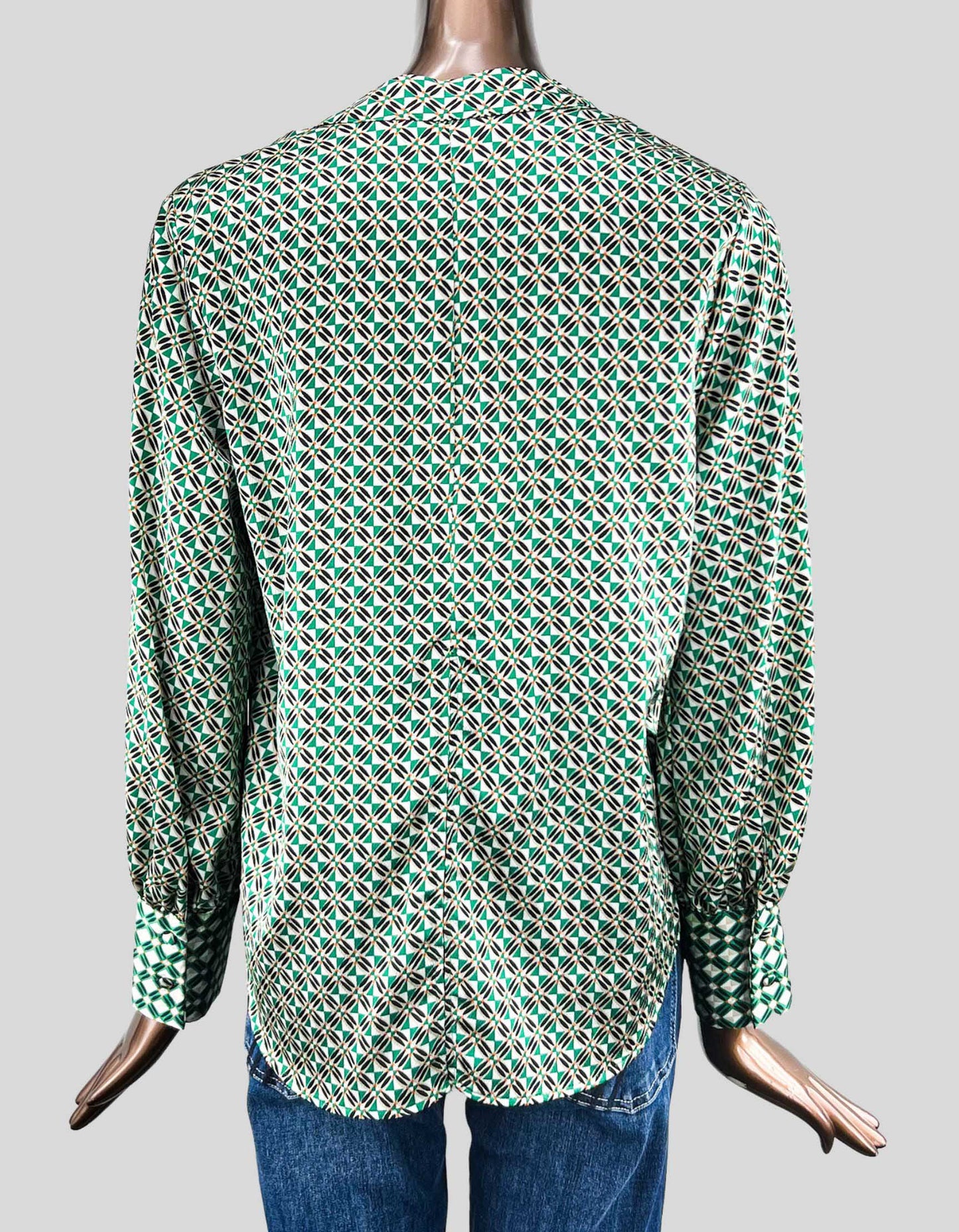 Zara Green Patterned Blouse with Tie - Small