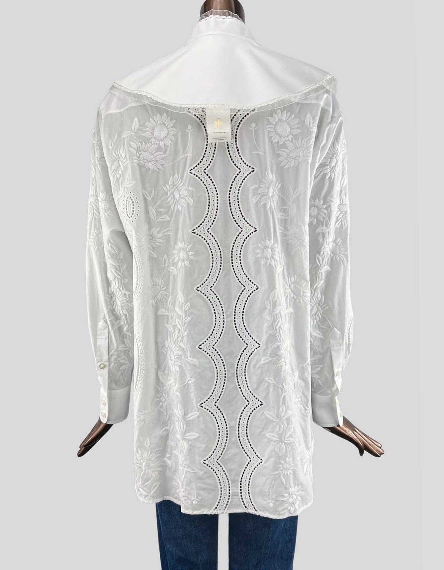 TORY BURCH Embroidered Poplin Top with Removable Collar - 6 US