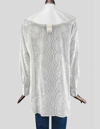TORY BURCH Embroidered Poplin Top with Removable Collar - 6 US