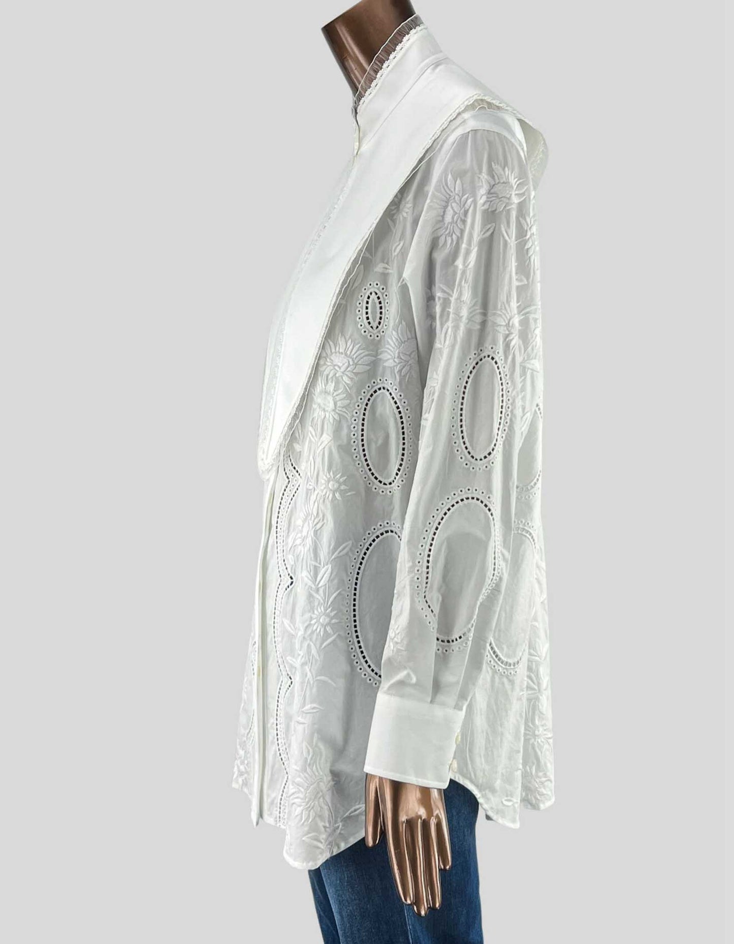 TORY BURCH Embroidered Poplin Top with Removable Collar - 6 US