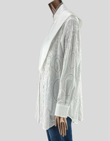 TORY BURCH Embroidered Poplin Top with Removable Collar - 6 US