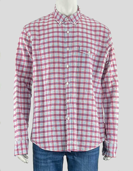 J. CREW red and blue plaid button-down linen shirt - X-Large
