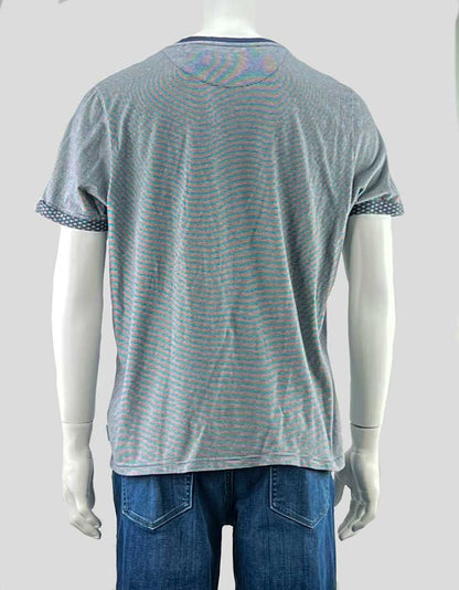 Ted Baker London blue striped short sleeve crewneck - 6 | X-Large