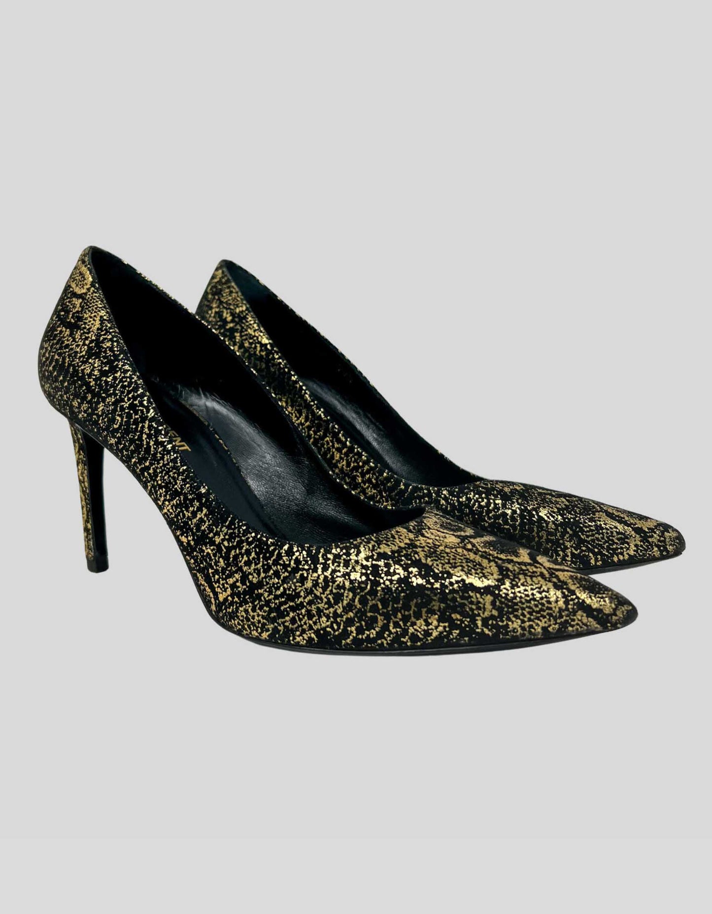 SAINT LAURENT PARIS Metallic Gold And Textured Black Suede Pointed Toe Pumps - 39.5 IT | 9.5 US