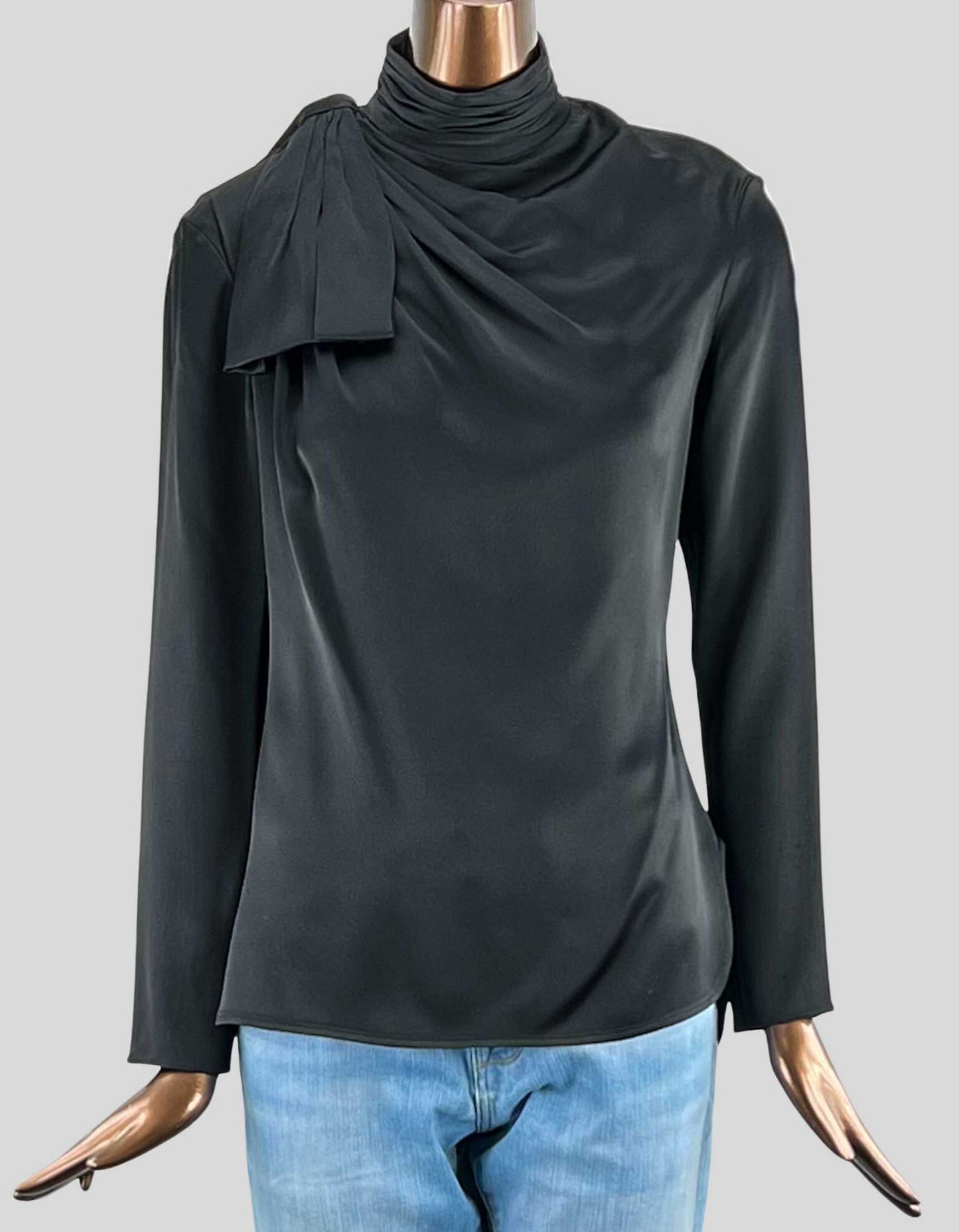 KHAITE mock neck long sleeve top with slouchy bow detail - 4 US