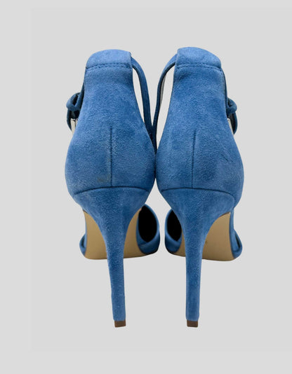 CALVIN KLEIN Baby Blue Suede Ankle Strap Heels - 7.5M US
