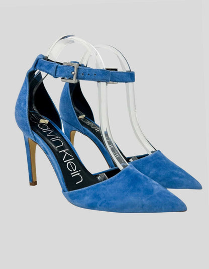 CALVIN KLEIN Baby Blue Suede Ankle Strap Heels - 7M US