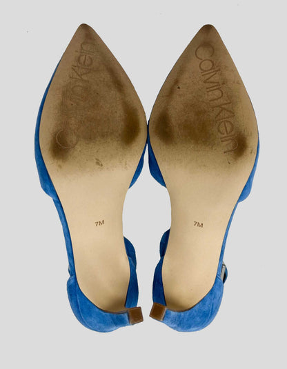 CALVIN KLEIN Baby Blue Suede Ankle Strap Heels - 7M US