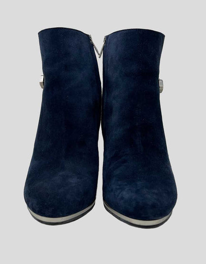Le Silla Blue Suede Wedge Ankle Boots - 37.5 FR | 7 US