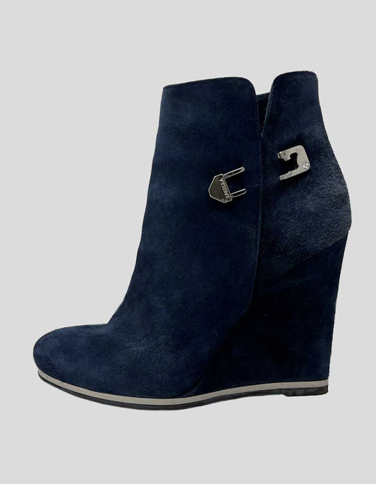 Le Silla Blue Suede Wedge Ankle Boots - 37.5 FR | 7 US