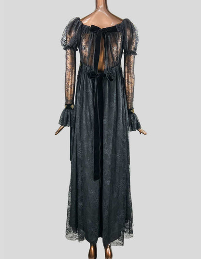 PHILOSOPHY DI LORENZO SERAFINI Lace Evening Dress with Velvet Bows - 2 US | 38 IT