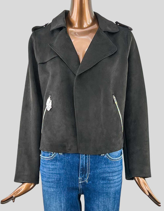 T TAHARI Faux Suede Crop Moto Jacket in black 