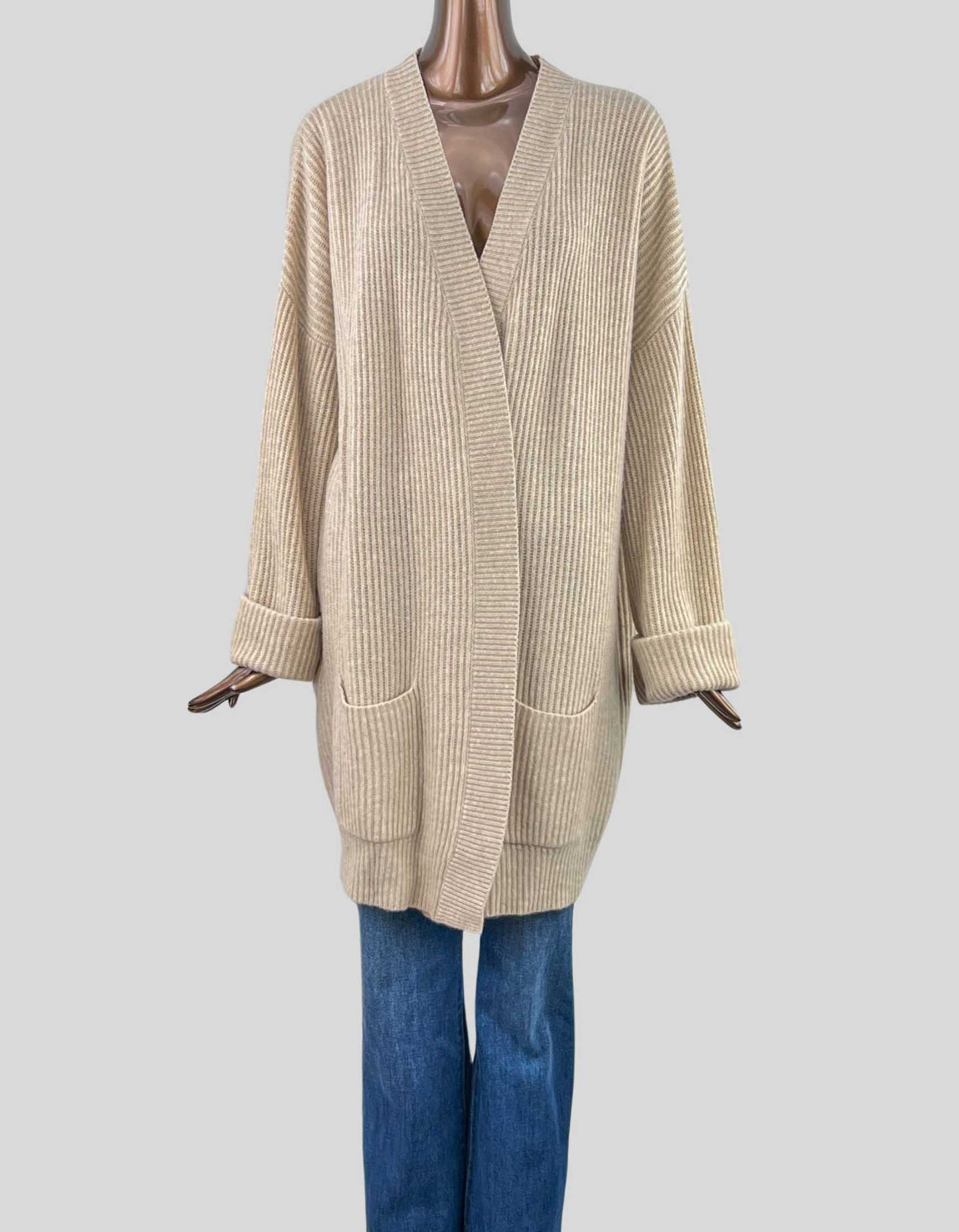 GENTLE HERD 100% Cashmere Ribbed Cardigan With Pockets - Medium