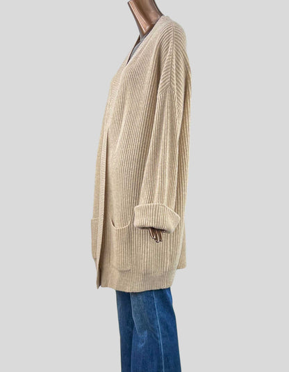 GENTLE HERD 100% Cashmere Ribbed Cardigan With Pockets - Medium