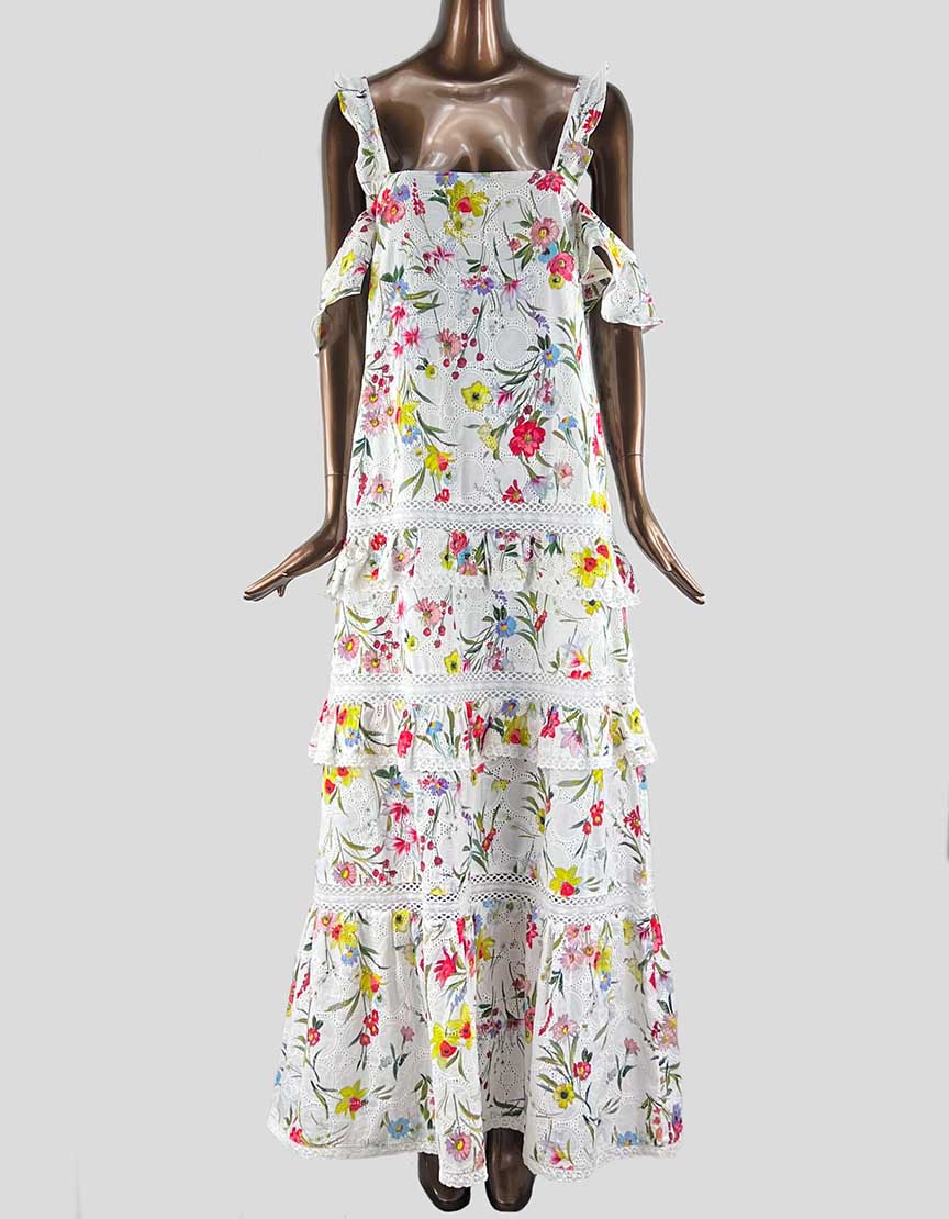  N/ NICHOLAS Daffodil Broderie White Floral Tiered Ruffle Maxi Dress - 4 US