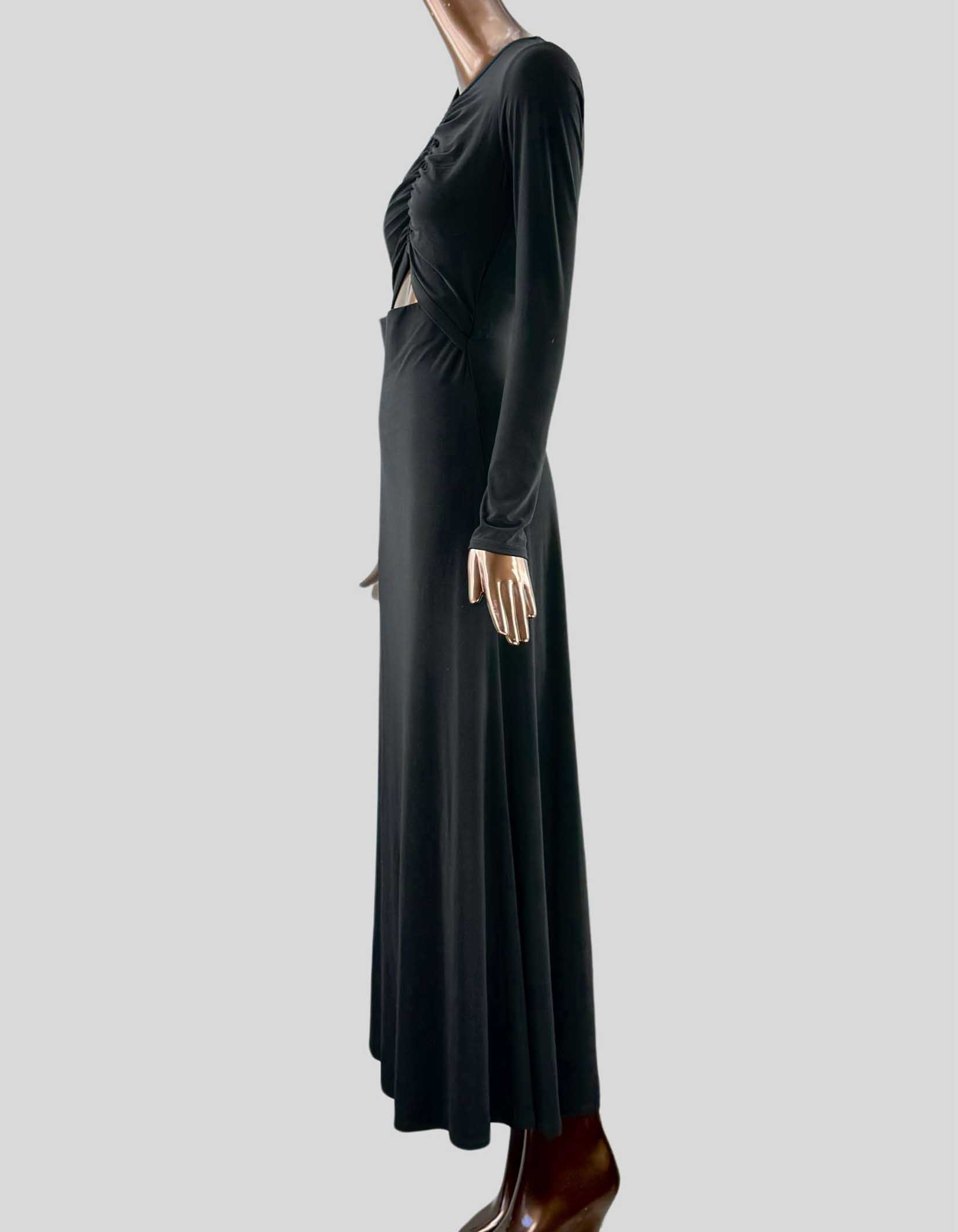 BCBG MAXAZRIA Long Sleeve Fit and Flare Maxi Dress with Cut Outs - Sma LuxAnthropy BCBG MAXAZRIA Long Sleeve Fit and Flare Maxi Dress with Cut Outs - Sma LuxAnthropy