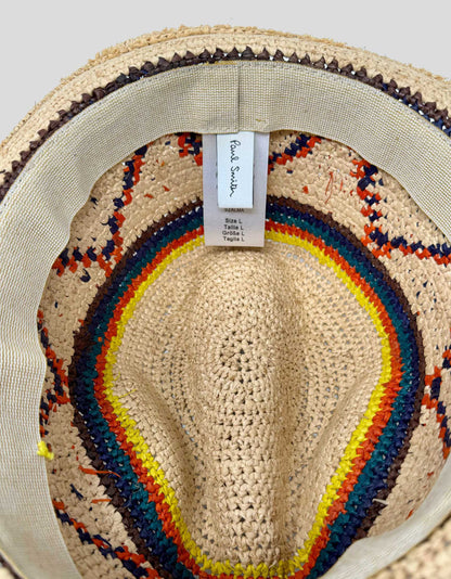 PAUL SMITH Mainline Crotcheted Straw Trilby Hat - Large