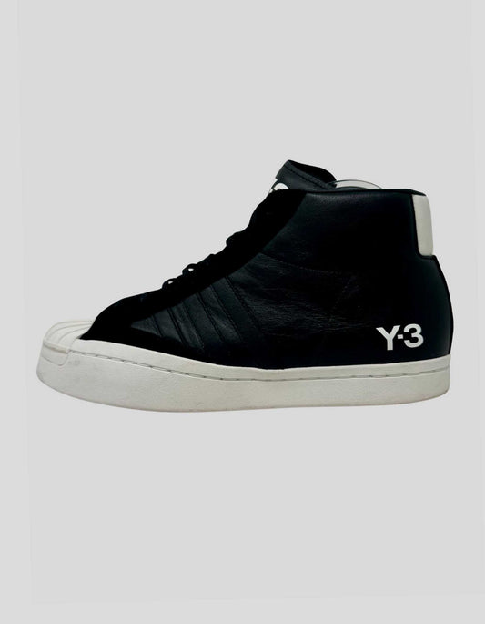 Y-3 Black Leather Hi-Top Sneakers