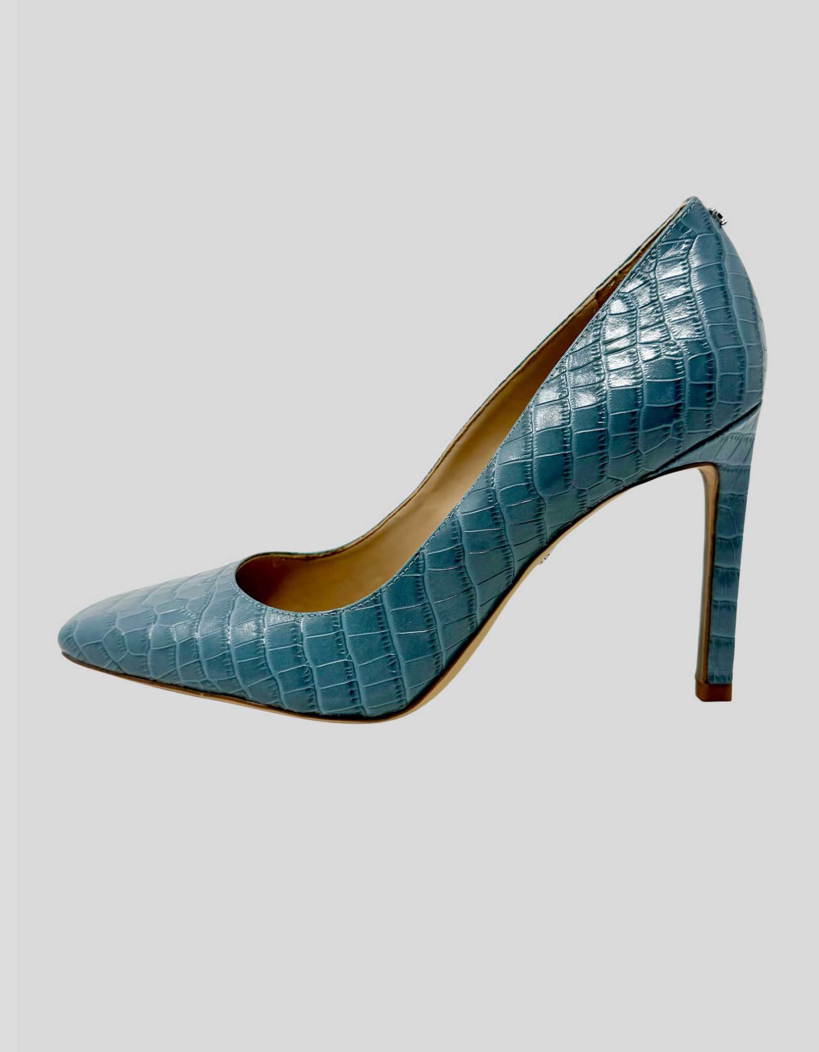 SAM EDELMAN Leather Croco Square-Toe Pumps