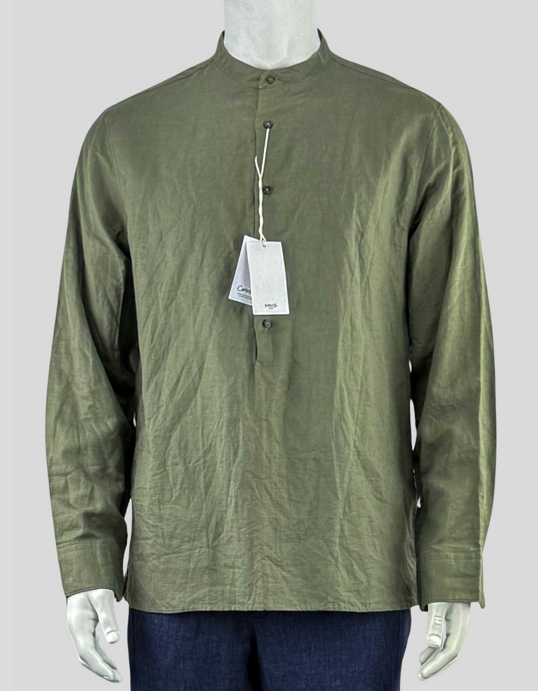 MANGO Linen Mao collar shirt - Medium