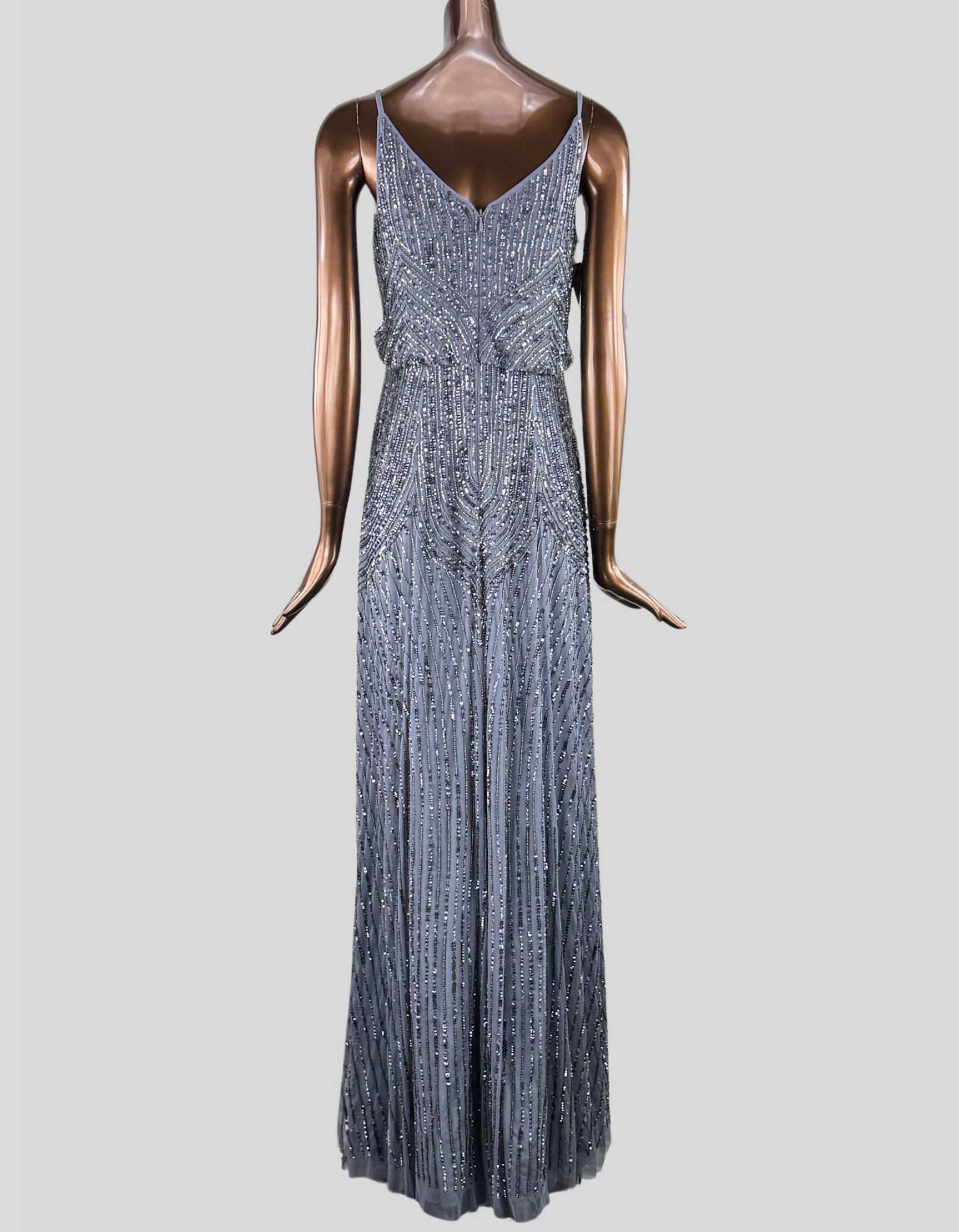 bhldn grey dress BHLDN Piper V-Neck Side-Slit Satin Gown 3X/26W / Dusty Blue
